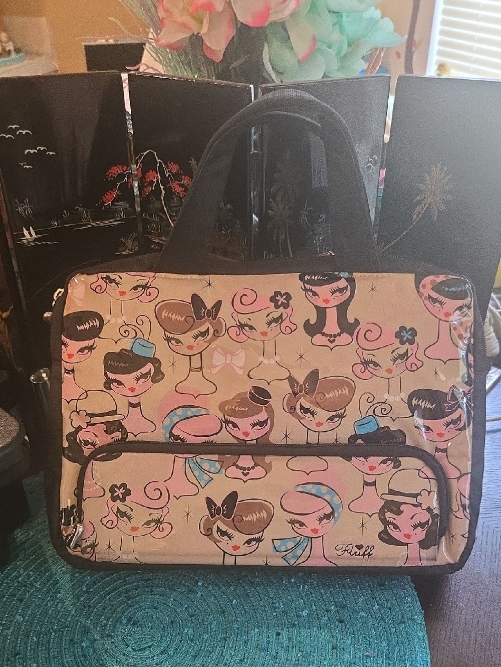 fluff Beige and Pink Retro Faces Canvas Tote
